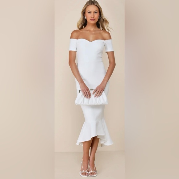 NWT Lulu's How Much Do I Care Ivory Off The Shoulder Midi Dress - Picture 5 of 7
